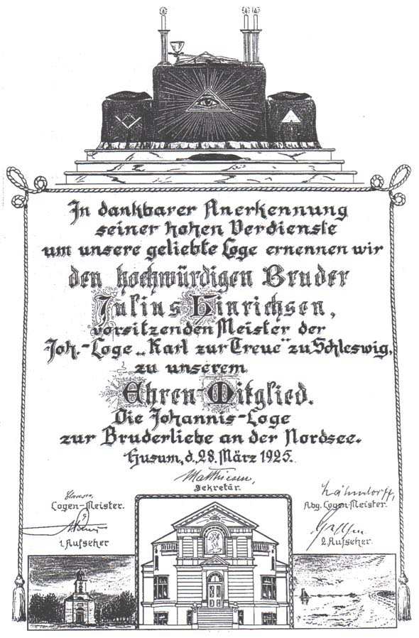 Schmuckurkunde aus dem Jahr 1925, wohl von Br. Böttcher